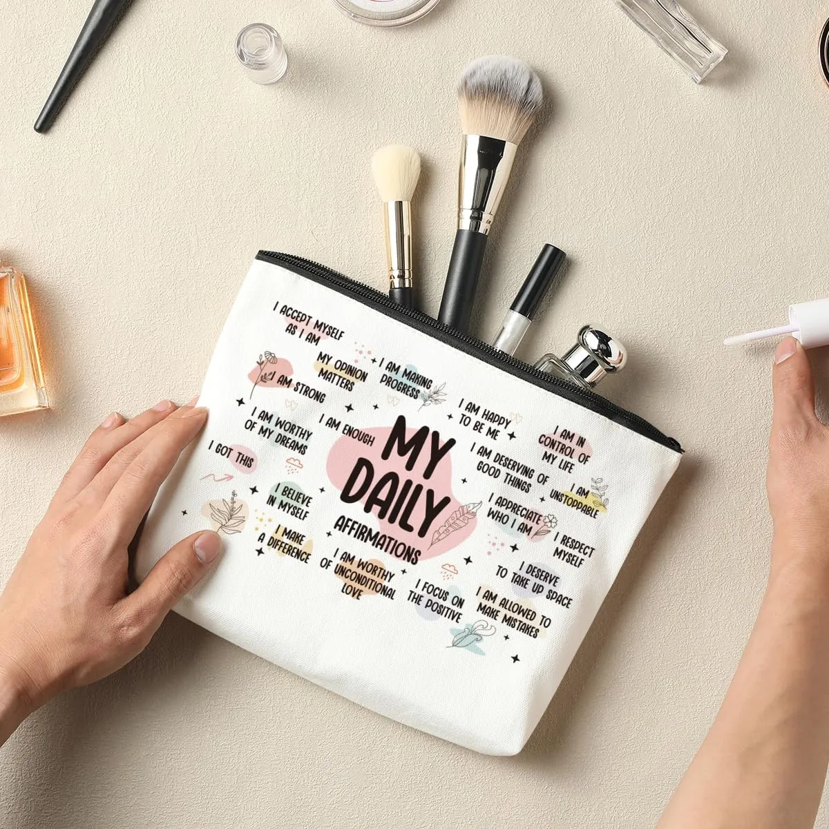 2 PCS Inspirational Gifts for Women Positive Affirmations Makeup Bag Motivational Gifts Encouragement Gifts for Women Female Sister Friend Coworker Christmas Cosmetic Bag Travel Toiletry Bag