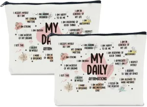 2 PCS Inspirational Gifts for Women Positive Affirmations Makeup Bag Motivational Gifts Encouragement Gifts for Women Female Sister Friend Coworker Christmas Cosmetic Bag Travel Toiletry Bag