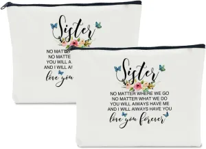 2 PCS Sisters Gifts from Sister Best Sister Ever Gifts Makeup Bag Friend Gifts for Women Friendship Gifts Birthday Gifts for Sister Besties Female Cosmetic Bag Travel Toiletry Bag