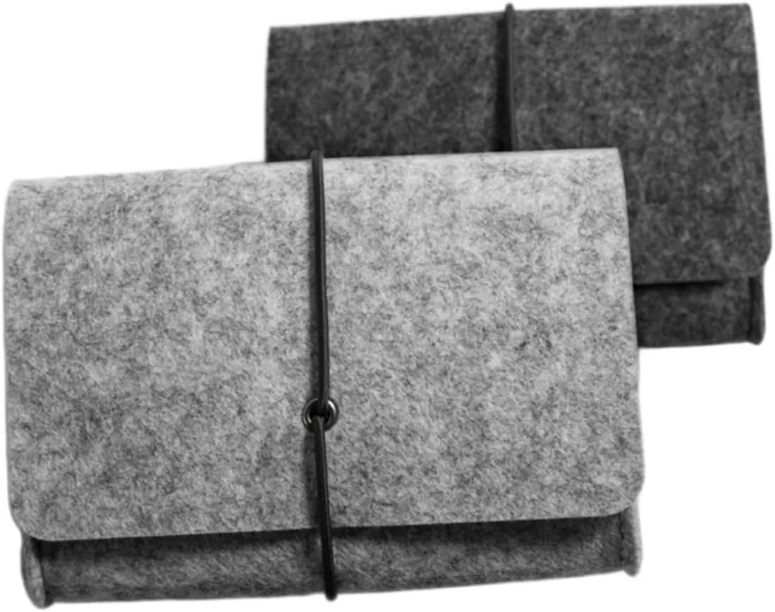 2pcs Felt Bag Phone Pouch Travel Storage Bag for Electronics Organizer Grey