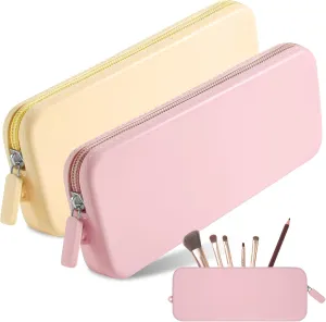 2PCS Travel Makeup Brush Bag,Stylish Silicone Brush Holder,Makeup Tools to Protect Make up Accessories Cosmetics Bag,Easy to Clean Washable Cosmetic Pouch Case (Yellow Pink)