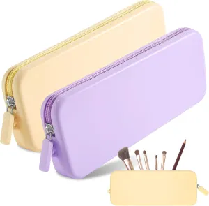 2PCS Travel Makeup Brush Bag,Stylish Silicone Brush Holder,Makeup Tools to Protect Make up Accessories Cosmetics Bag,Easy to Clean Washable Cosmetic Pouch Case (Yellow Purple)