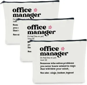 3 Office Manager Gifts for Women - Makeup Bag, Travel Toiletry Cosmetic Bag for Bosses, Supervisor, Boss Lady, Retirement, Christmas