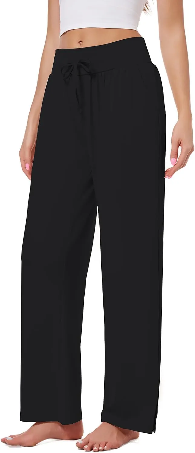 3 Pack Women's Lounge Pants Wide Leg Yoga Sweatpants with Pockets High Waisted Drawstring Lounge Loose Workout Jogger