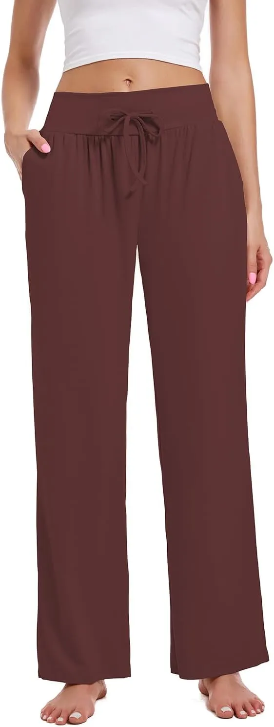 3 Pack Women's Lounge Pants Wide Leg Yoga Sweatpants with Pockets High Waisted Drawstring Lounge Loose Workout Jogger