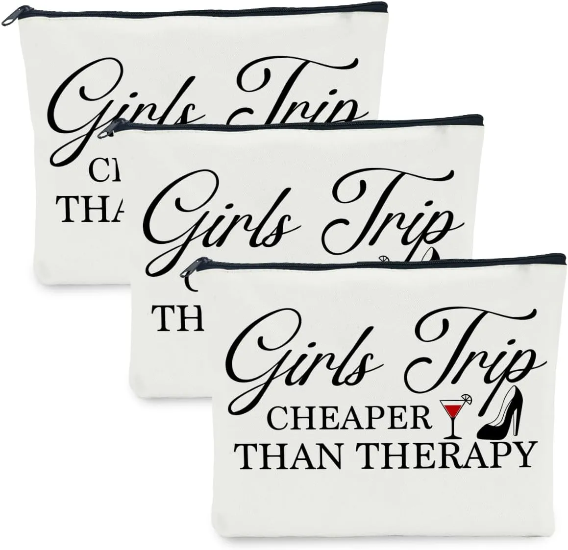 3 PCS Girls Trip Makeup Bag - Gifts for Women, Sister, Besties, Daughter - Weekend Vacation Bachelorette Party Cosmetic Bags - Christmas Favors