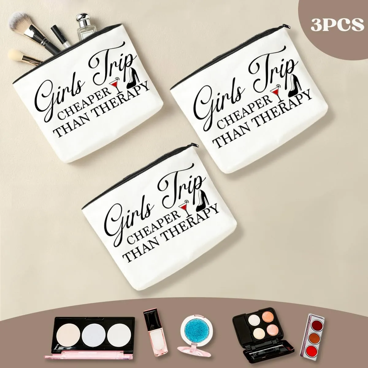 3 PCS Girls Trip Makeup Bag - Gifts for Women, Sister, Besties, Daughter - Weekend Vacation Bachelorette Party Cosmetic Bags - Christmas Favors