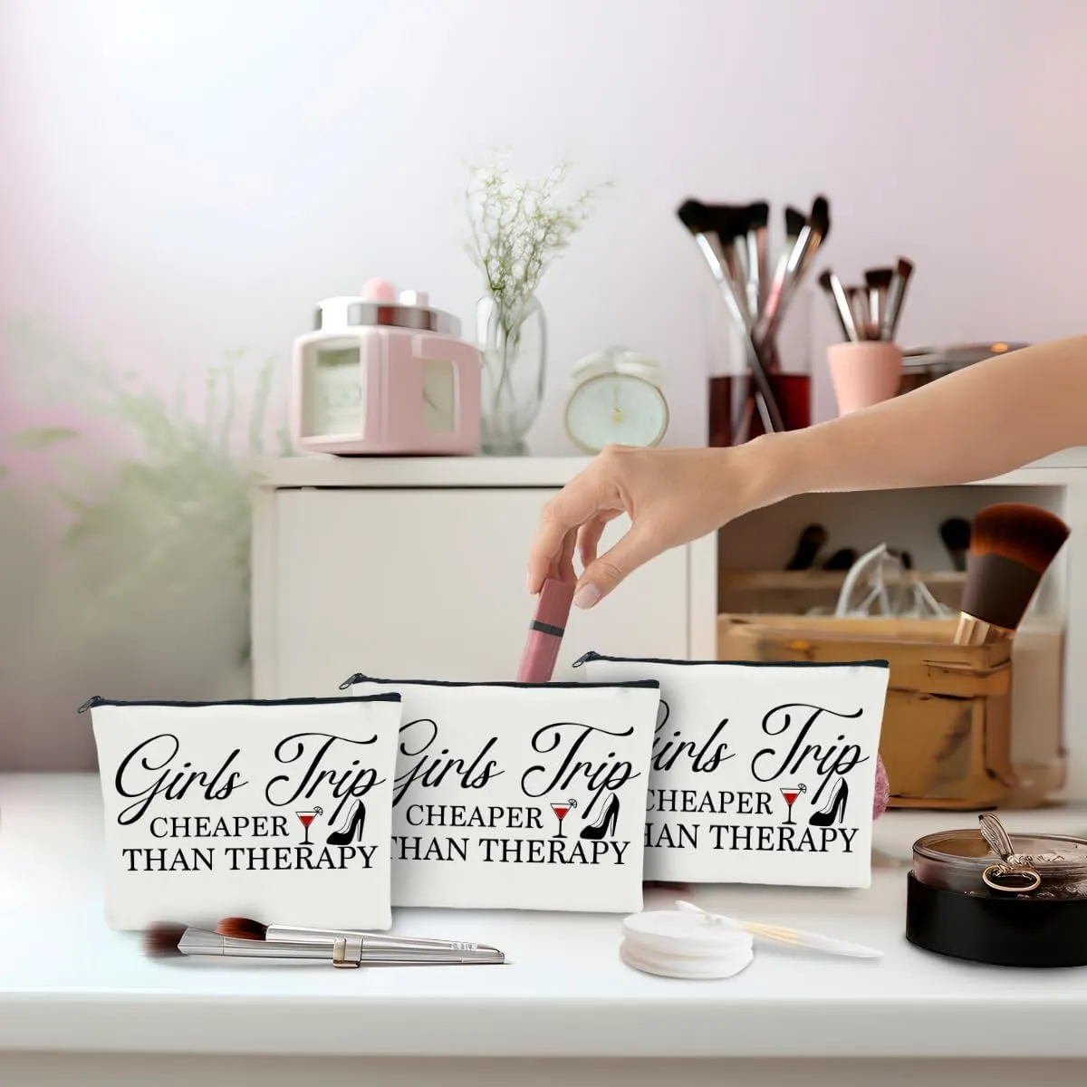 3 PCS Girls Trip Makeup Bag - Gifts for Women, Sister, Besties, Daughter - Weekend Vacation Bachelorette Party Cosmetic Bags - Christmas Favors