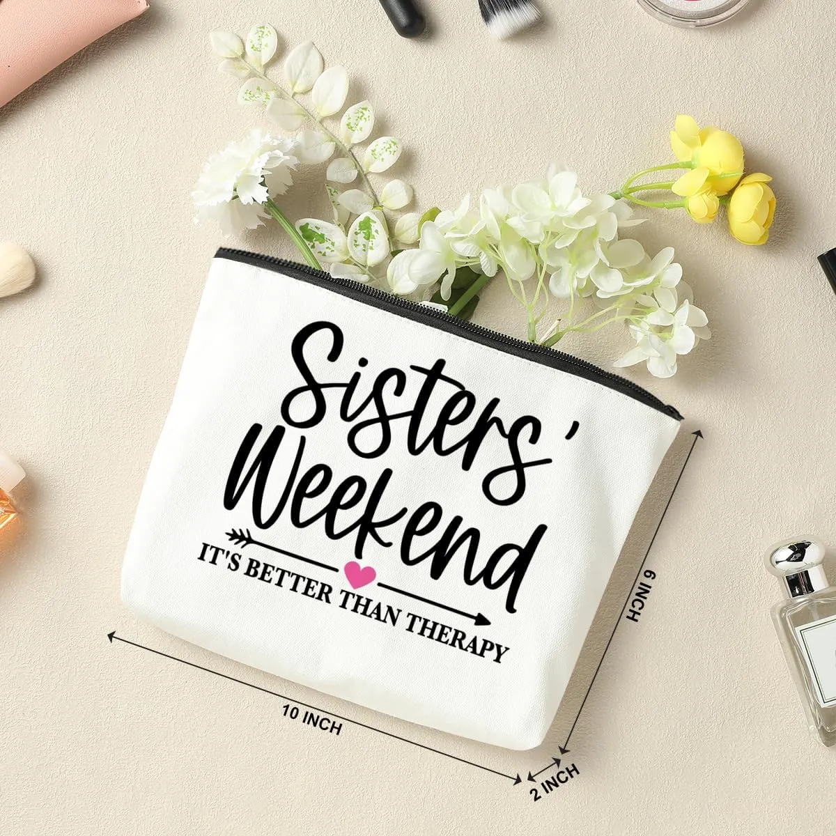 3 PCS Sister Gifts Makeup Bag for Girls Trip, Weekend, Vacation, Bachelorette Party - Cosmetic Bags for Women, Besties, Friends - Christmas Favors