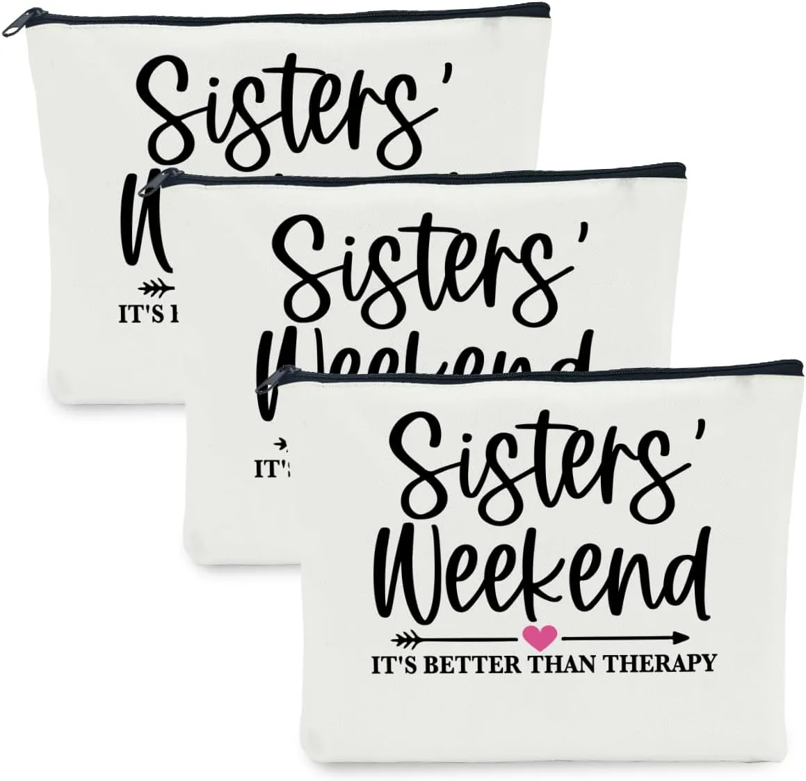 3 PCS Sister Gifts Makeup Bag for Girls Trip, Weekend, Vacation, Bachelorette Party - Cosmetic Bags for Women, Besties, Friends - Christmas Favors