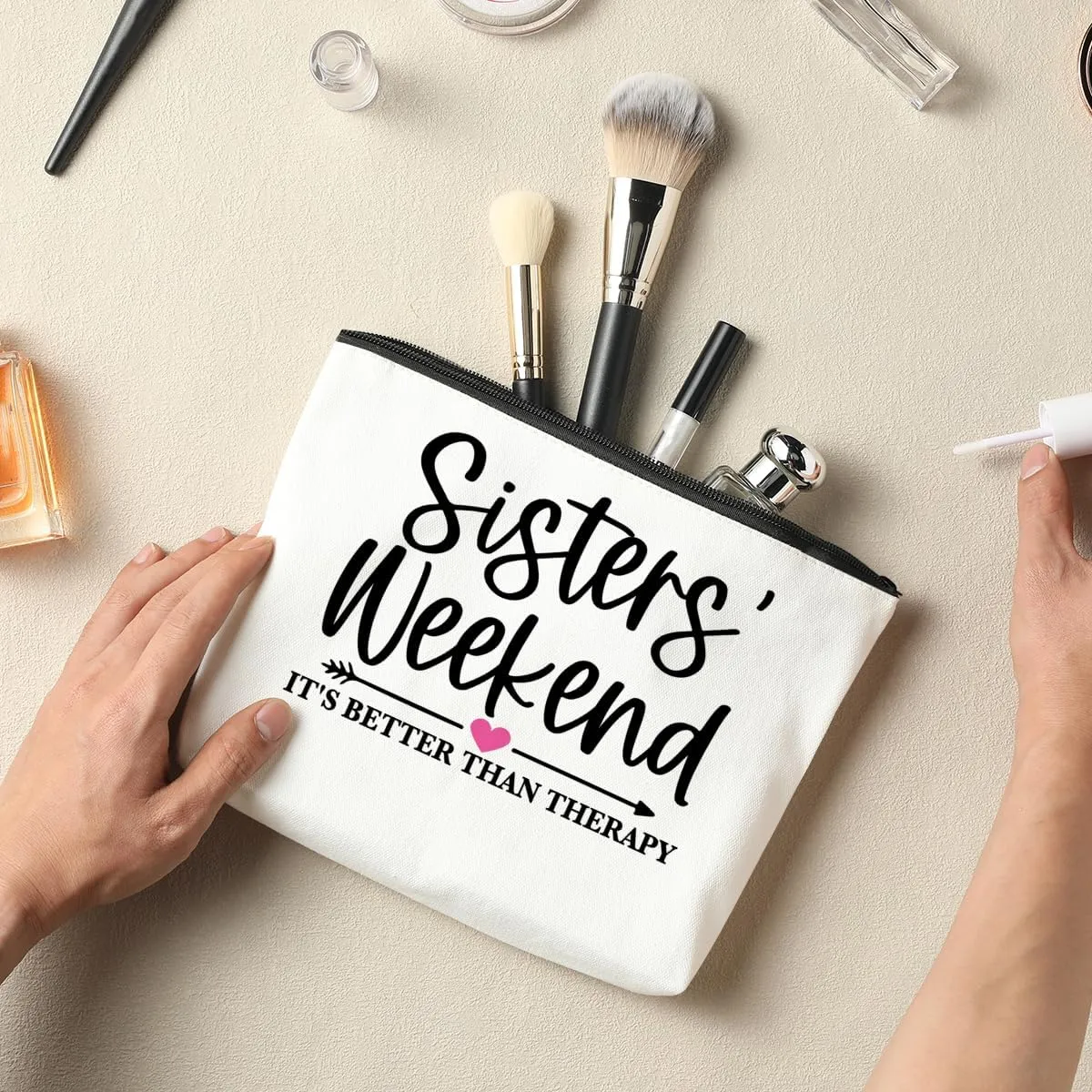 3 PCS Sister Gifts Makeup Bag for Girls Trip, Weekend, Vacation, Bachelorette Party - Cosmetic Bags for Women, Besties, Friends - Christmas Favors