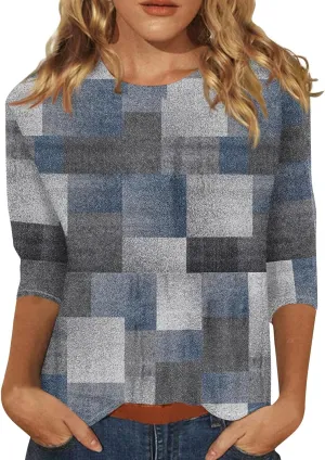 3/4 Length Sleeve Womens Tops 2025 Summer Round Neck Shirts Three Quarter Sleeve Tshirts