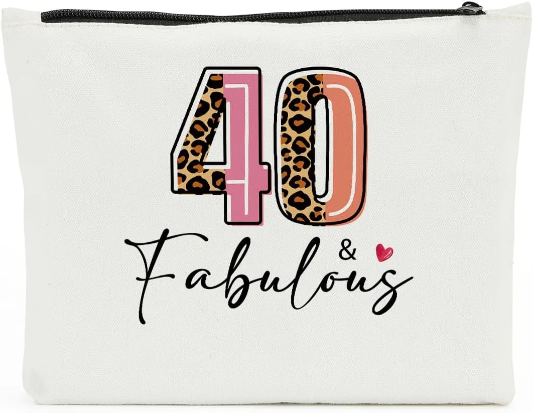 40th Birthday Cosmetic Bag, Leopard Makeup Bag, Travel Makeup Bag for Women, Animal Print, Easy to Clean, 10 x 6 Inches