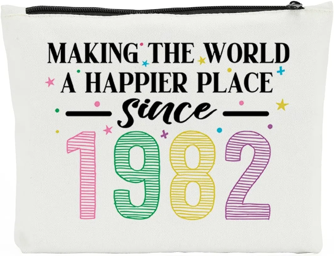 43nd Birthday Gifts for Women-Making The World A Better Place Since 1982, 43 Years Old Makeup Bag Birthday for Friend, Mom, Sister, Wife, Aunt, Coworker, Thanksgiving Gifts for Her Travel Toiletry Bag