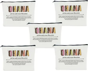 5 PCS Ohana Noun Makeup Bag Family Gifts Hawaiian Gifts Family Gifts Ideas for Women Female Mom Grandma Friend Vacation Holiday Christmas Cosmetic Bag Travel Toiletry Bag