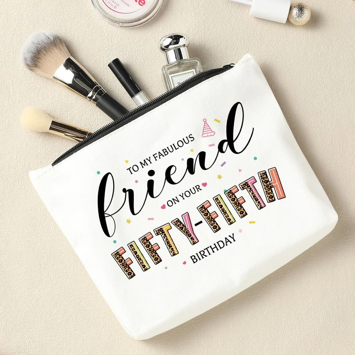 55th Birthday Gift for Women, 55 Year Old Gifts Ideas, Friendship Gifts Cosmetic Bag, 55th Birthday Gifts for Mothers Day Anniversary, Turning 55 Gifts for Grandma Cousin Sister Mom Leopard Makeup Bag