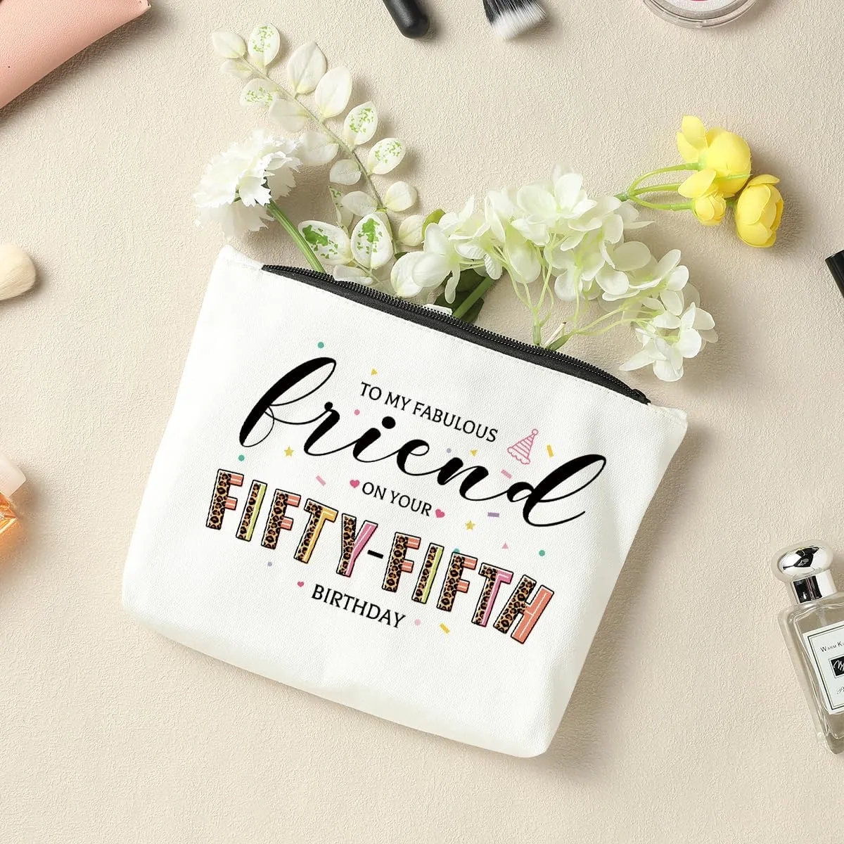 55th Birthday Gift for Women, 55 Year Old Gifts Ideas, Friendship Gifts Cosmetic Bag, 55th Birthday Gifts for Mothers Day Anniversary, Turning 55 Gifts for Grandma Cousin Sister Mom Leopard Makeup Bag
