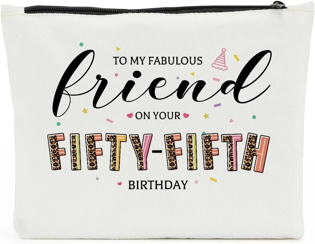 55th Birthday Gift for Women, 55 Year Old Gifts Ideas, Friendship Gifts Cosmetic Bag, 55th Birthday Gifts for Mothers Day Anniversary, Turning 55 Gifts for Grandma Cousin Sister Mom Leopard Makeup Bag