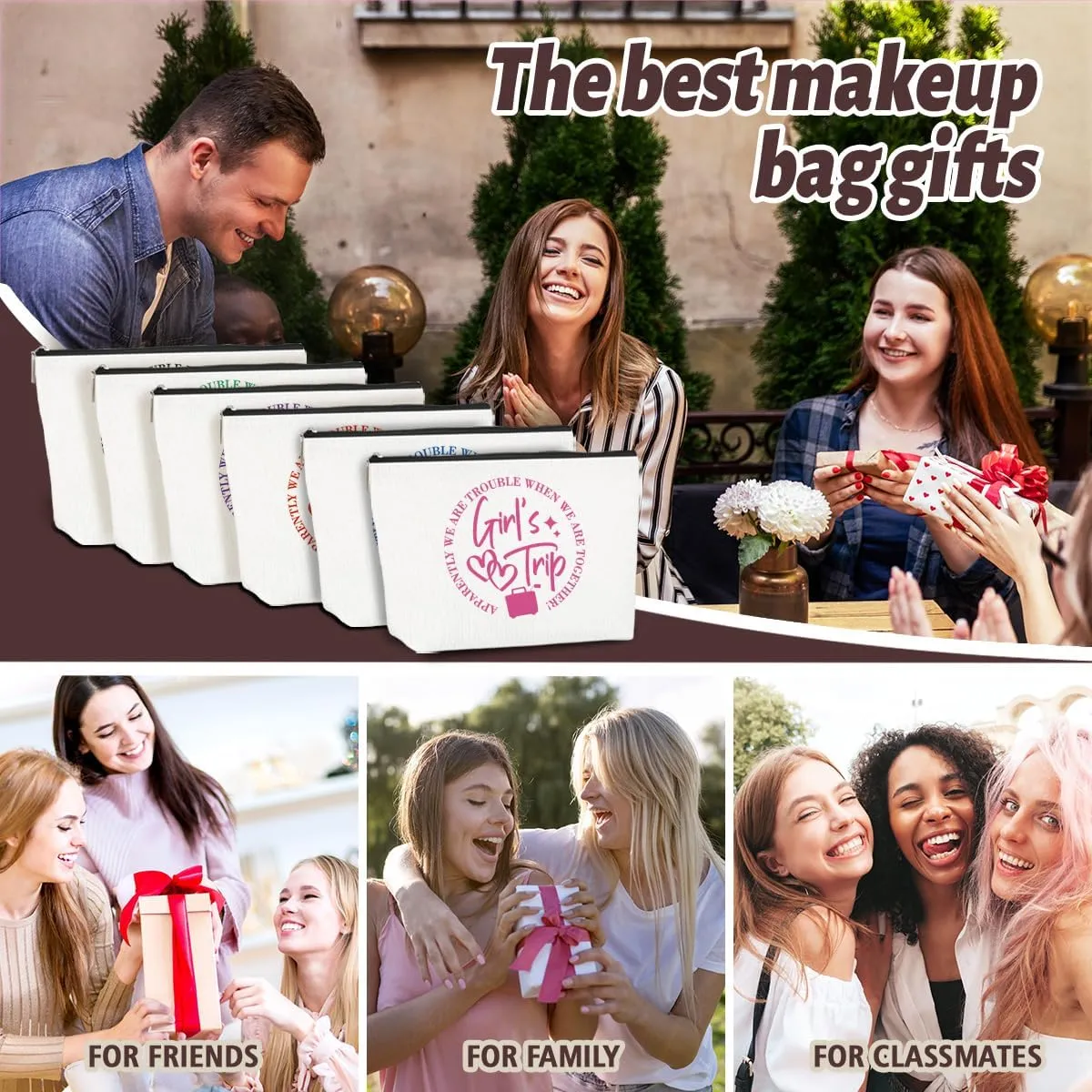 6Pcs Girls Trip Gifts Favors Girls Weekend Gifts for Women Makeup Bag Cosmetic Bag Girls Trip Essentials Weekend Bag Coin Purse for Friend Girl Lady Daughter Bestie Graduation Christmas Birthday