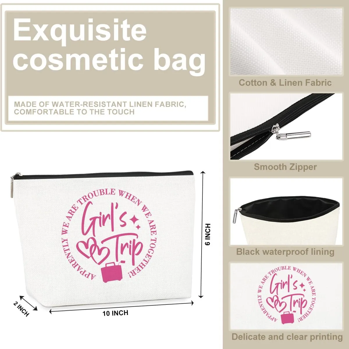 6Pcs Girls Trip Gifts Favors Girls Weekend Gifts for Women Makeup Bag Cosmetic Bag Girls Trip Essentials Weekend Bag Coin Purse for Friend Girl Lady Daughter Bestie Graduation Christmas Birthday