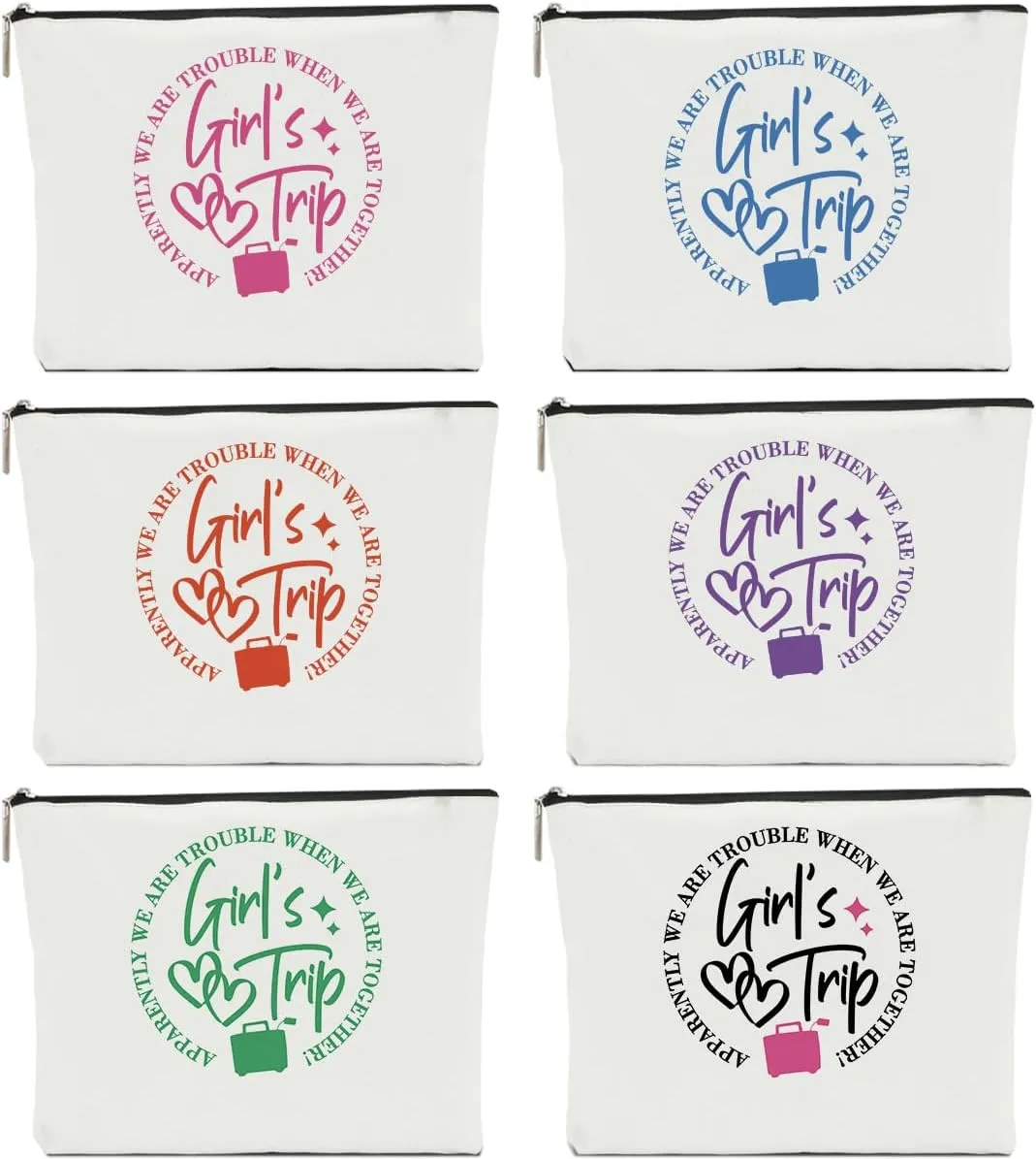 6Pcs Girls Trip Gifts Favors Girls Weekend Gifts for Women Makeup Bag Cosmetic Bag Girls Trip Essentials Weekend Bag Coin Purse for Friend Girl Lady Daughter Bestie Graduation Christmas Birthday
