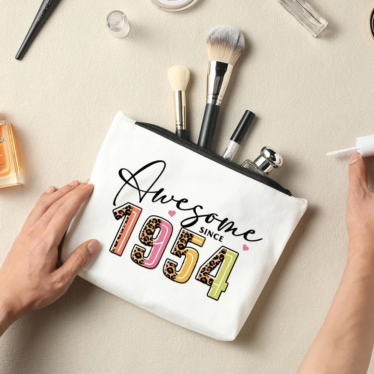 71th Birthday Gifts for Women, Gifts for 71 Year Old Woman Ideas, Happy 71th Birthday Cosmetic Bag, 71th Birthday Party Favors for Anniversary, Turning 71 Gift for Grandma Mom Aunt Leopard Makeup Bag