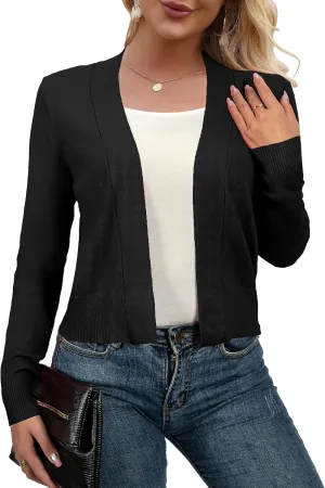 AAMILIFE Women Long Sleeve Cropped Knit Sweater Cardigans Open Front Bolero Shrug