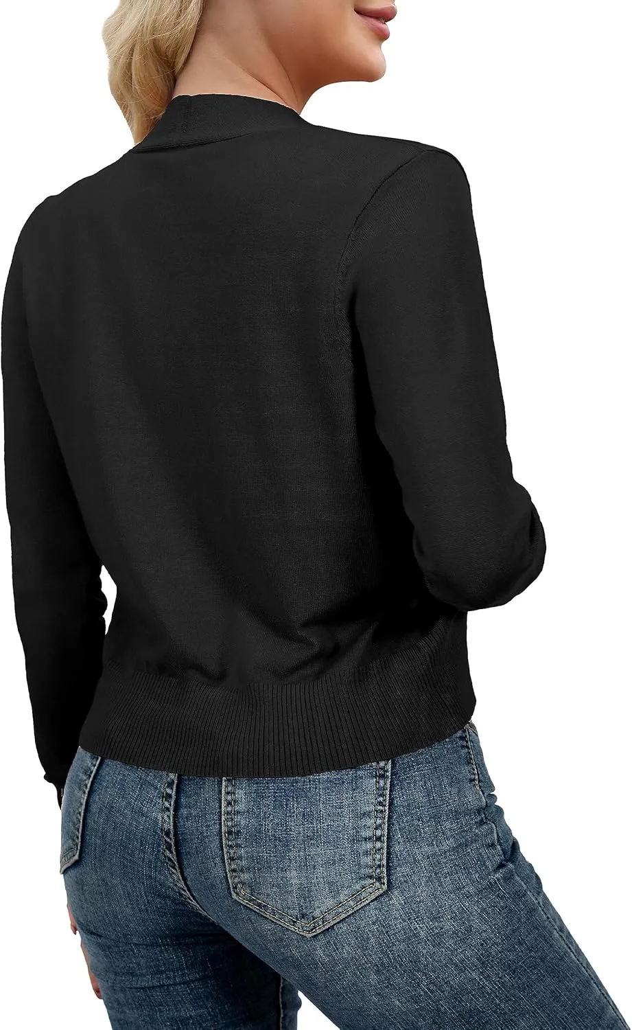 AAMILIFE Women Long Sleeve Cropped Knit Sweater Cardigans Open Front Bolero Shrug