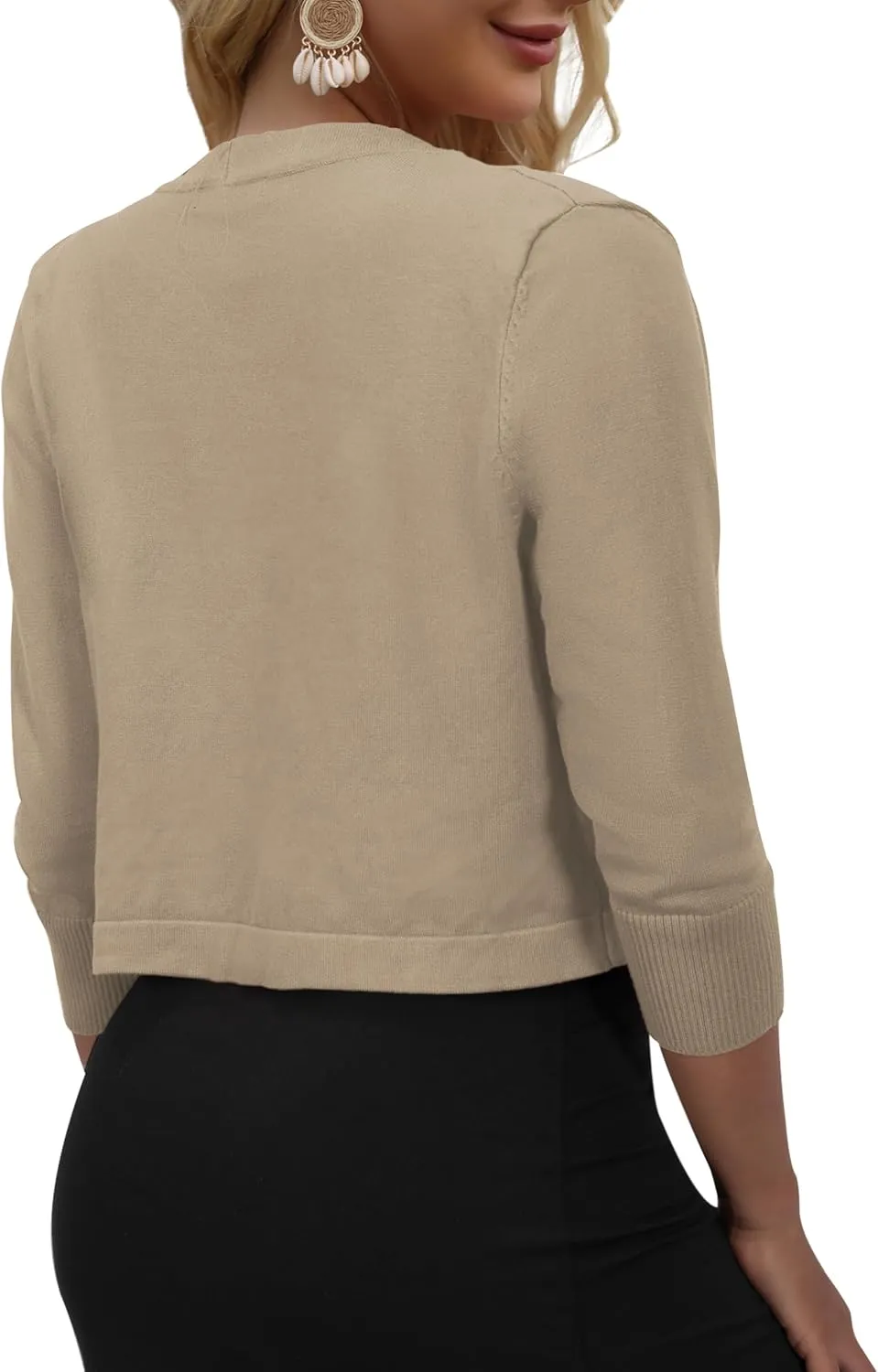 AAMILIFE Women's 3/4 Sleeve Cropped Cardigans Sweater Open Front Short Shrugs