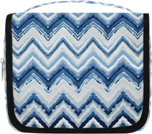 Abstract Blue Hanging Travel Toiletry Bag Kit Makeup Case Cosmetics Organizer Wavy Pattern Toiletry Bag for Women Make up Accessories Shampoo Body Cream Brushes Set