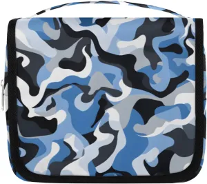 Abstract Camo Skin Hanging Travel Toiletry Bag Kit Makeup Case Cosmetics Organizer Blue White Camouflage Toiletry Bag for Women Make up Accessories Shampoo Body Cream Brushes Set