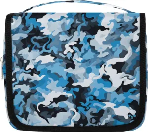 Abstract Camo Skin Hanging Travel Toiletry Bag Kit Makeup Case Cosmetics Organizer Camouflage Blue White Toiletry Bag for Women Make up Accessories Shampoo Body Cream Brushes Set
