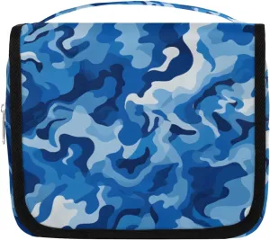 Abstract Camo Texture Hanging Travel Toiletry Bag Kit Makeup Case Cosmetics Organizer Camouflage Blue Toiletry Bag for Women Make up Accessories Shampoo Body Cream Brushes Set