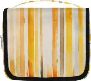Abstract Colorful Stripes Hanging Travel Toiletry Bag Kit Makeup Case Cosmetics Organizer Yellow Watercolor Toiletry Bag for Women Make up Accessories Shampoo Body Cream Brushes Set