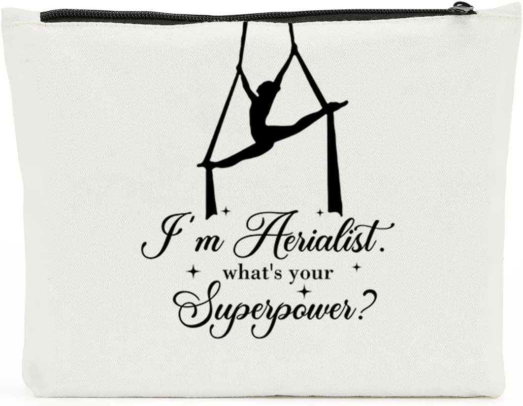 Aerial Yoga, Dancer Travel Bag, Gymnasts, I'm Aerialist, What's Your Superpower? Aerial Hoop Lover Gift Dance Gifts, for Teen Girls Gymnastics Birthday christmas Gymnastics Cosmetic Bag