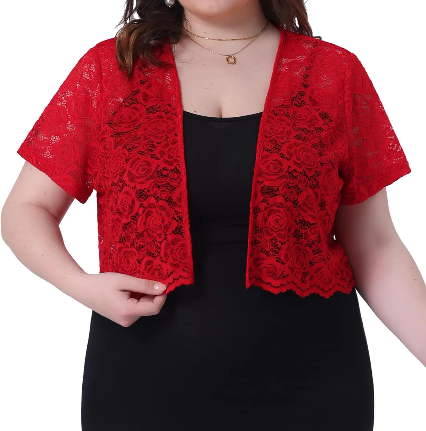 Agnes Orinda Plus Size Bolero Shrugs for Women Open Front Short Sleeve Crochet Lace Cropped Cardigans