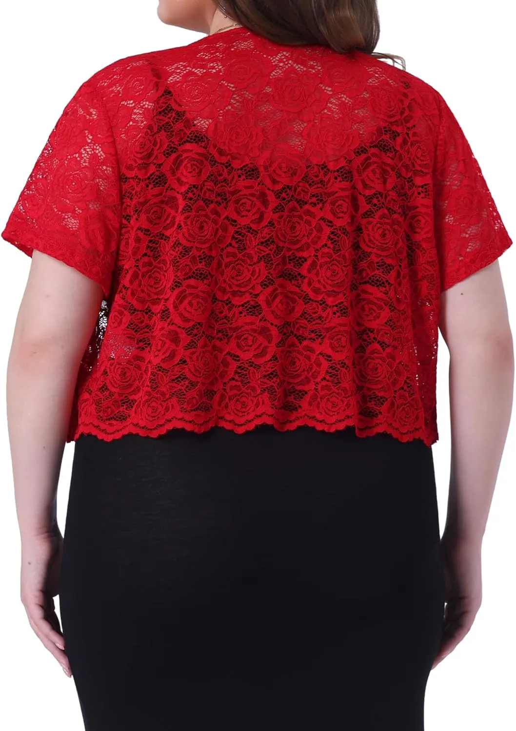 Agnes Orinda Plus Size Bolero Shrugs for Women Open Front Short Sleeve Crochet Lace Cropped Cardigans