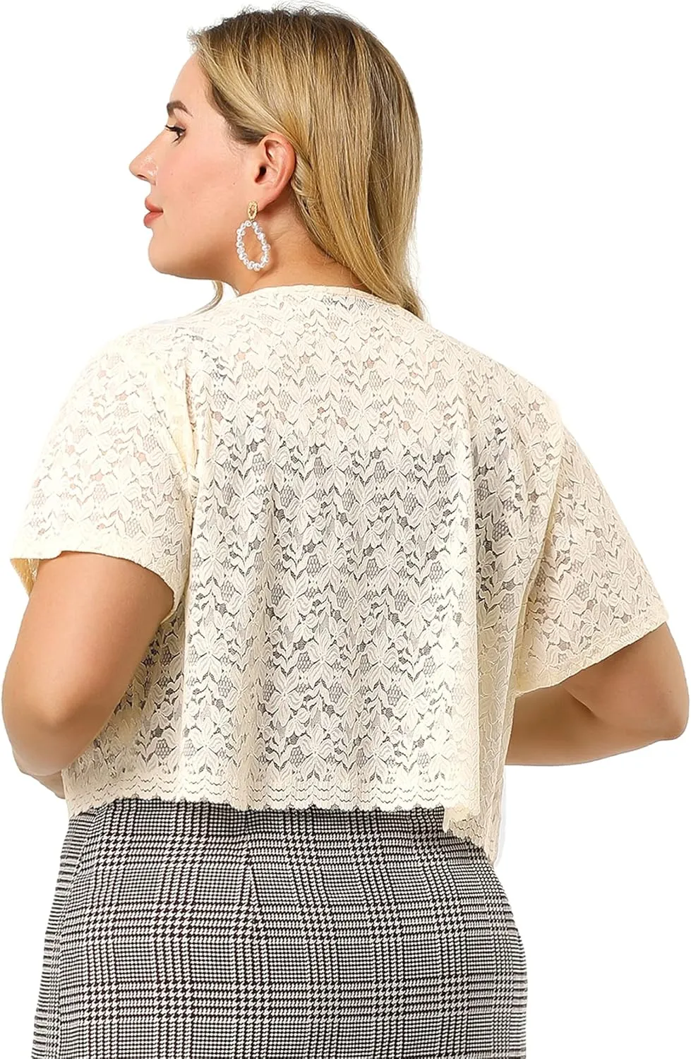 Agnes Orinda Plus Size Bolero Shrugs for Women Open Front Short Sleeve Crochet Lace Cropped Cardigans