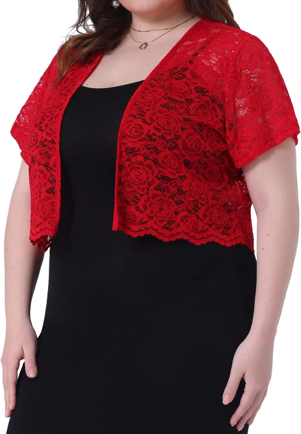 Agnes Orinda Plus Size Bolero Shrugs for Women Open Front Short Sleeve Crochet Lace Cropped Cardigans