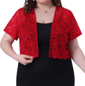 Agnes Orinda Plus Size Bolero Shrugs for Women Open Front Short Sleeve Crochet Lace Cropped Cardigans