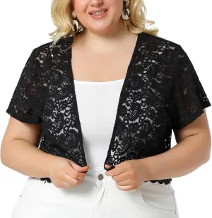 Agnes Orinda Plus Size Bolero Shrugs for Women Open Front Short Sleeve Crochet Lace Cropped Cardigans