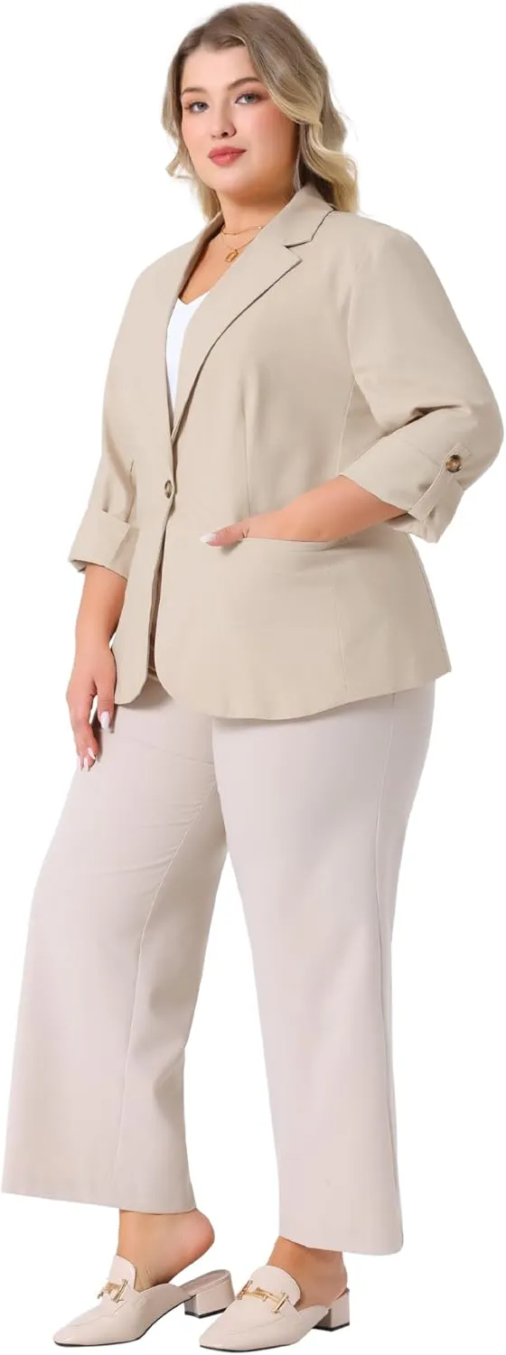 Agnes Orinda Women's Plus Size Linen Cotton Blazers Button Lightweight Office Work Business Suit Jackets