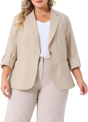 Agnes Orinda Women's Plus Size Linen Cotton Blazers Button Lightweight Office Work Business Suit Jackets