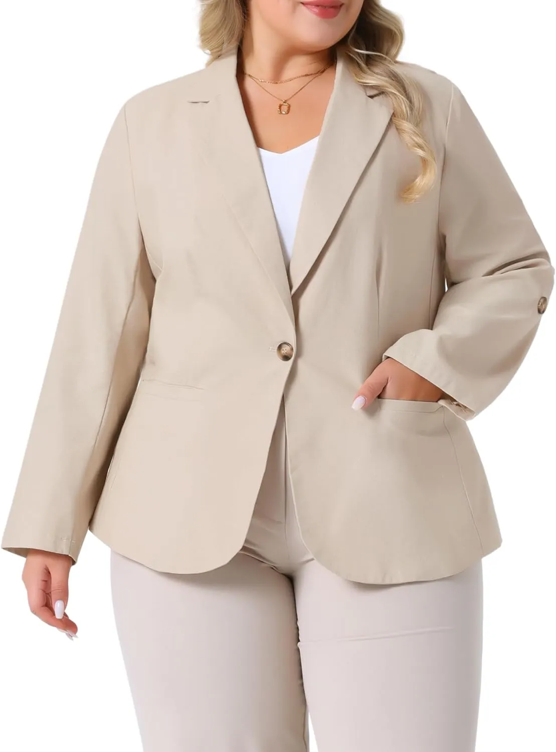 Agnes Orinda Women's Plus Size Linen Cotton Blazers Button Lightweight Office Work Business Suit Jackets