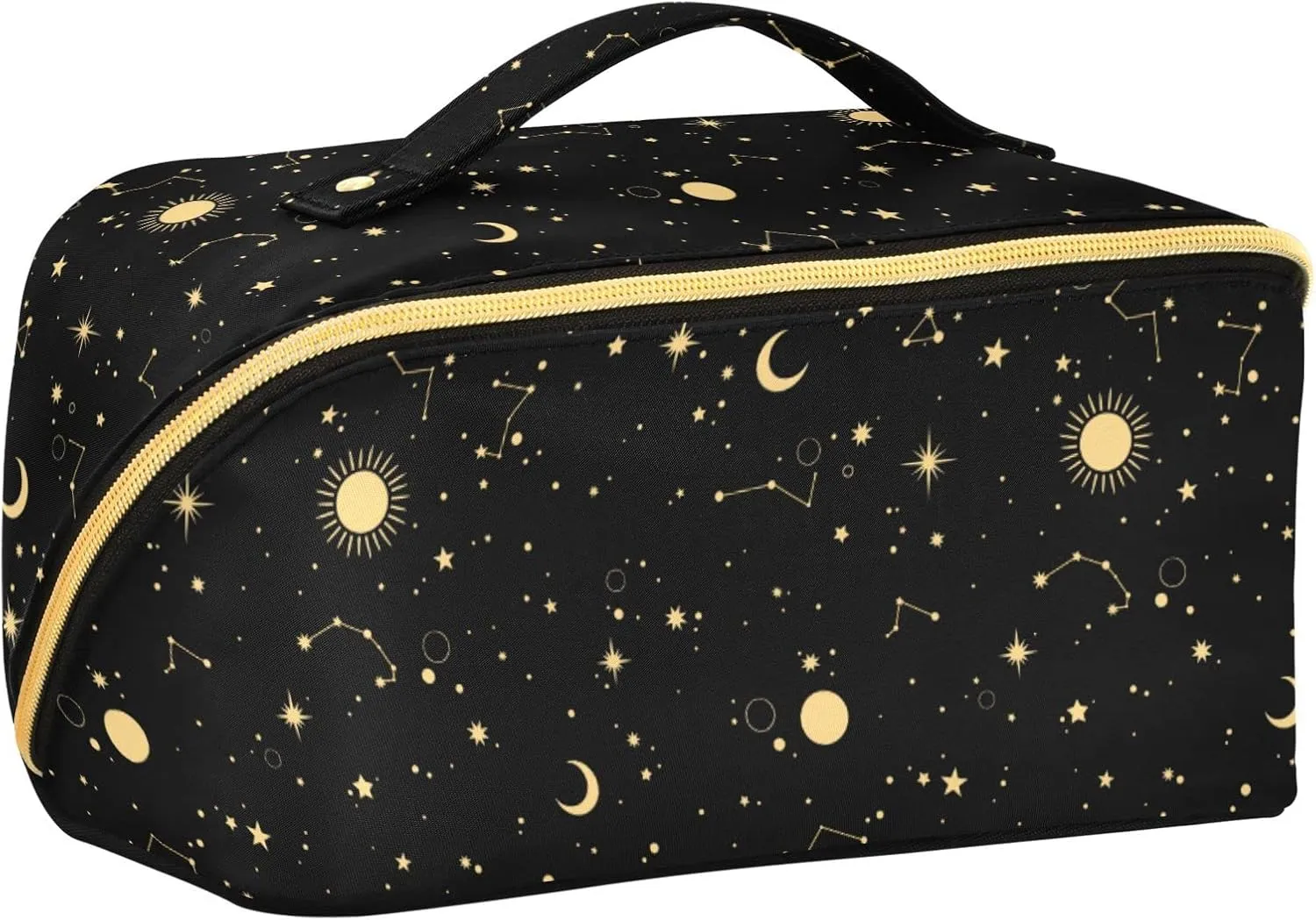 ALAZA Moon Sun Starry Night Makeup Bag Travel Cosmetic Bag Portable Zipper Cosmetic Pouch with Handle and Divider for Women Collage Dorm Business Trip