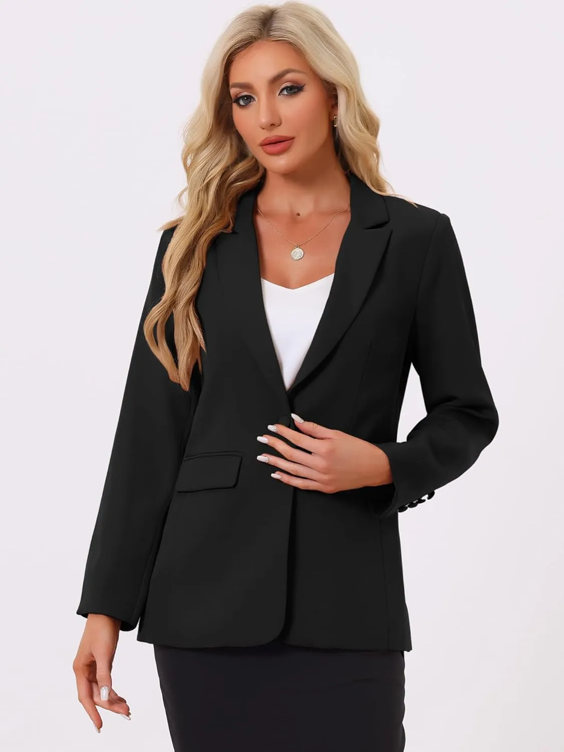 Allegra K Business Blazer for Women's One Button Open Front Work Office Suit Blazers