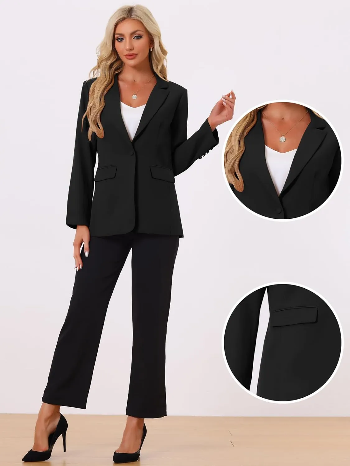 Allegra K Business Blazer for Women's One Button Open Front Work Office Suit Blazers