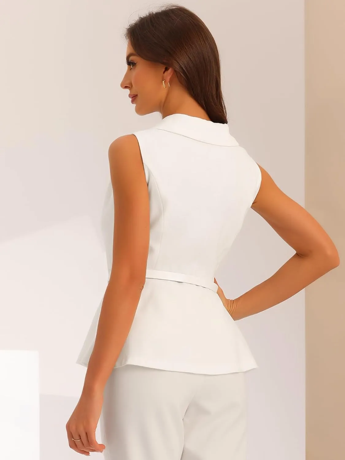 Allegra K Sleeveless Blazer for Women's Formal Dressy Casual Shawl Collar Belted Peplum Blazers
