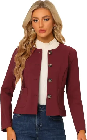 Allegra K Women's Blazers Casual Jackets Long Sleeve Button Down Cropped Blazer Work Office Business Jacket