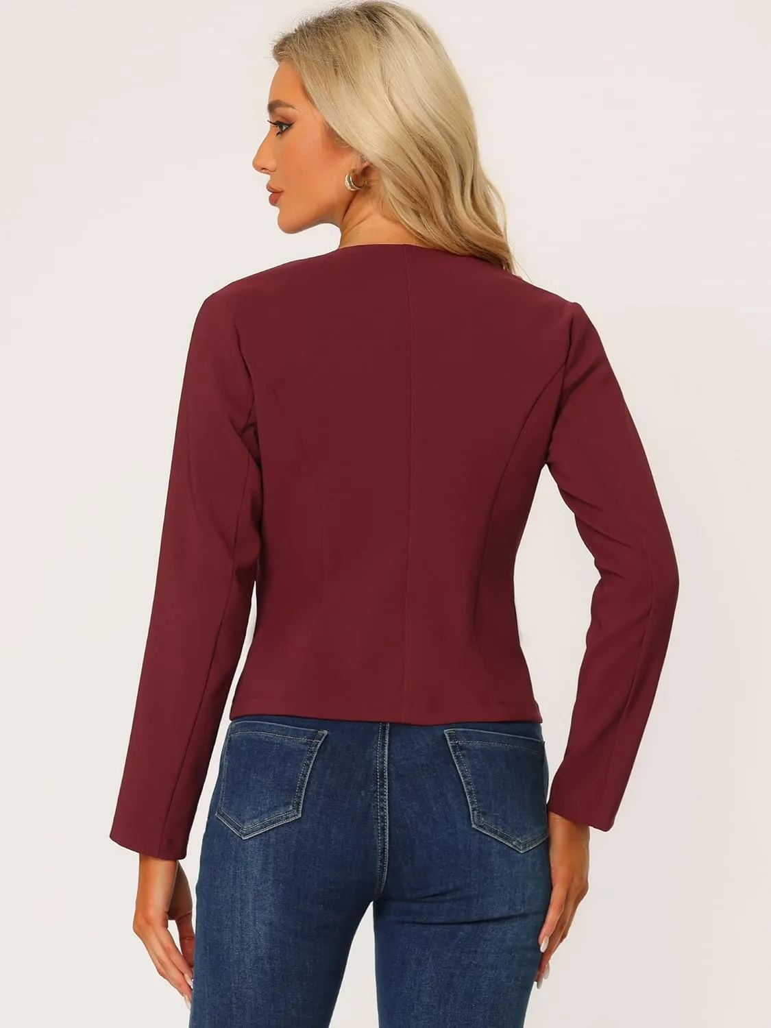 Allegra K Women's Blazers Casual Jackets Long Sleeve Button Down Cropped Blazer Work Office Business Jacket